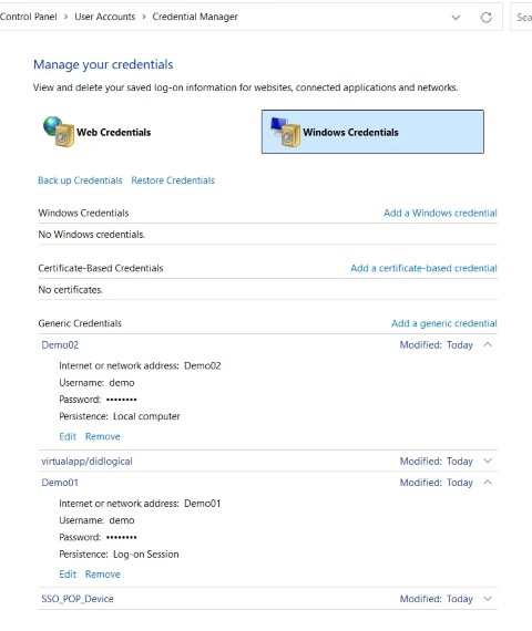 Checking the credentials in Credential Manager