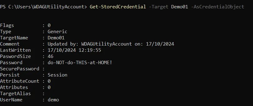 Retrieving a credential in PowerShell with the password