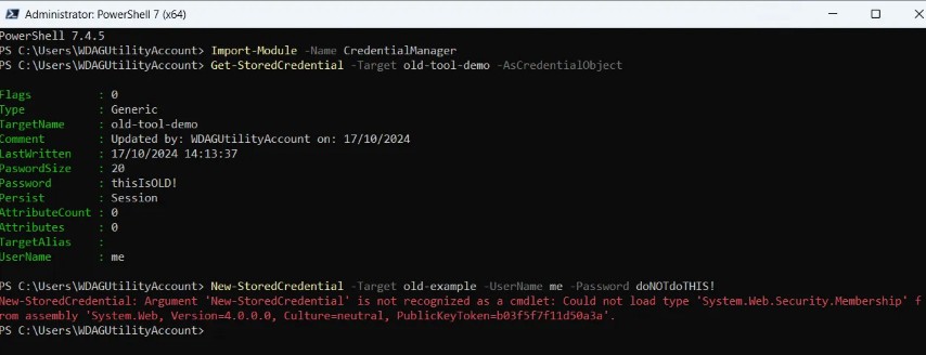 Error message when adding a credential in PowerShell